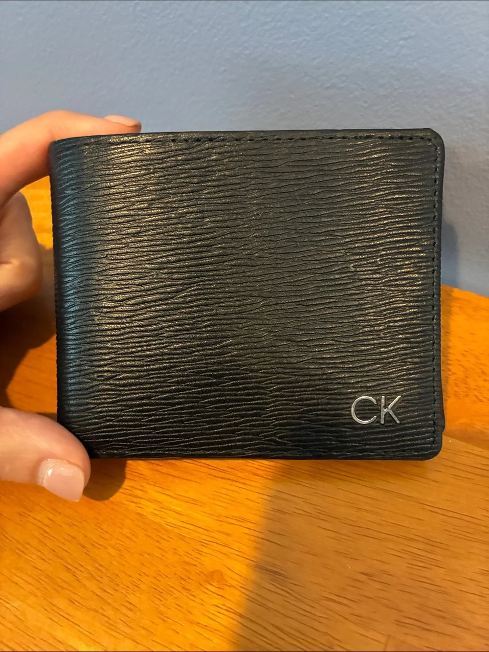Mens Calvin Klein Xcap Slimfold Leather Wallet with CK Logo, Black, Brand New